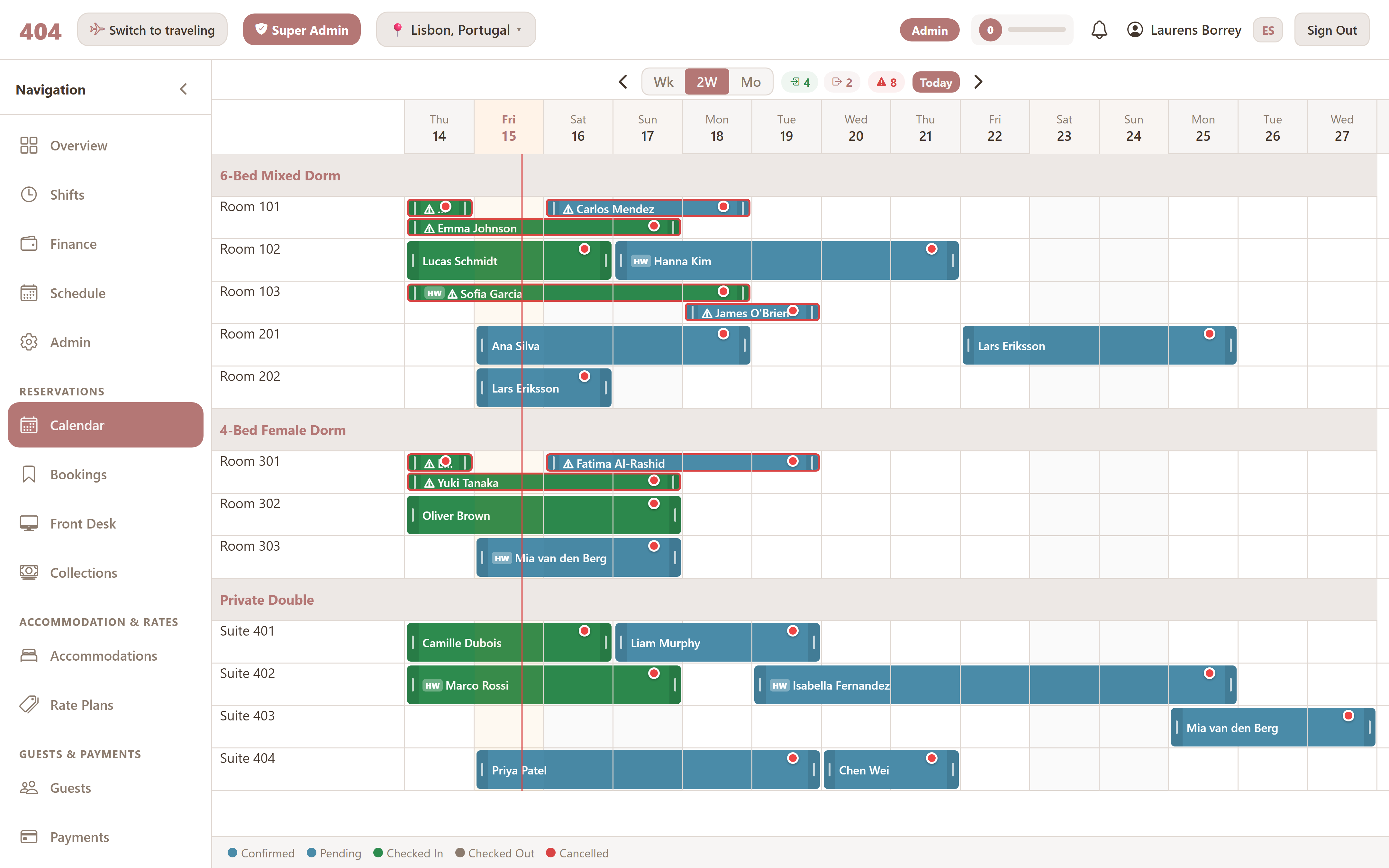 Tape-chart calendar